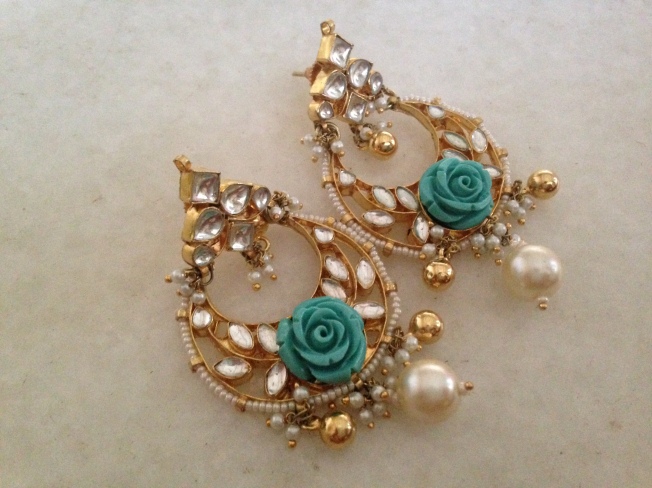 Turquoise Kundan earrings by Ira