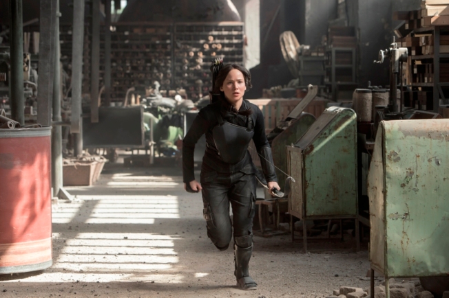 Jeniffer Lawrence as Katniss Everdeen in the Hunger Games: Mockingjay – Part 1