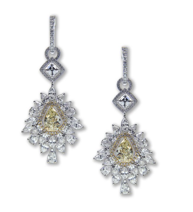 Entice Yellow & white diamond drop earrings